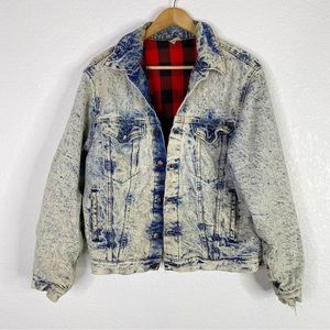 Vintage Bristol Blues Yellow Acid Wash Flannel Lined Blue Jean Denim Jacket